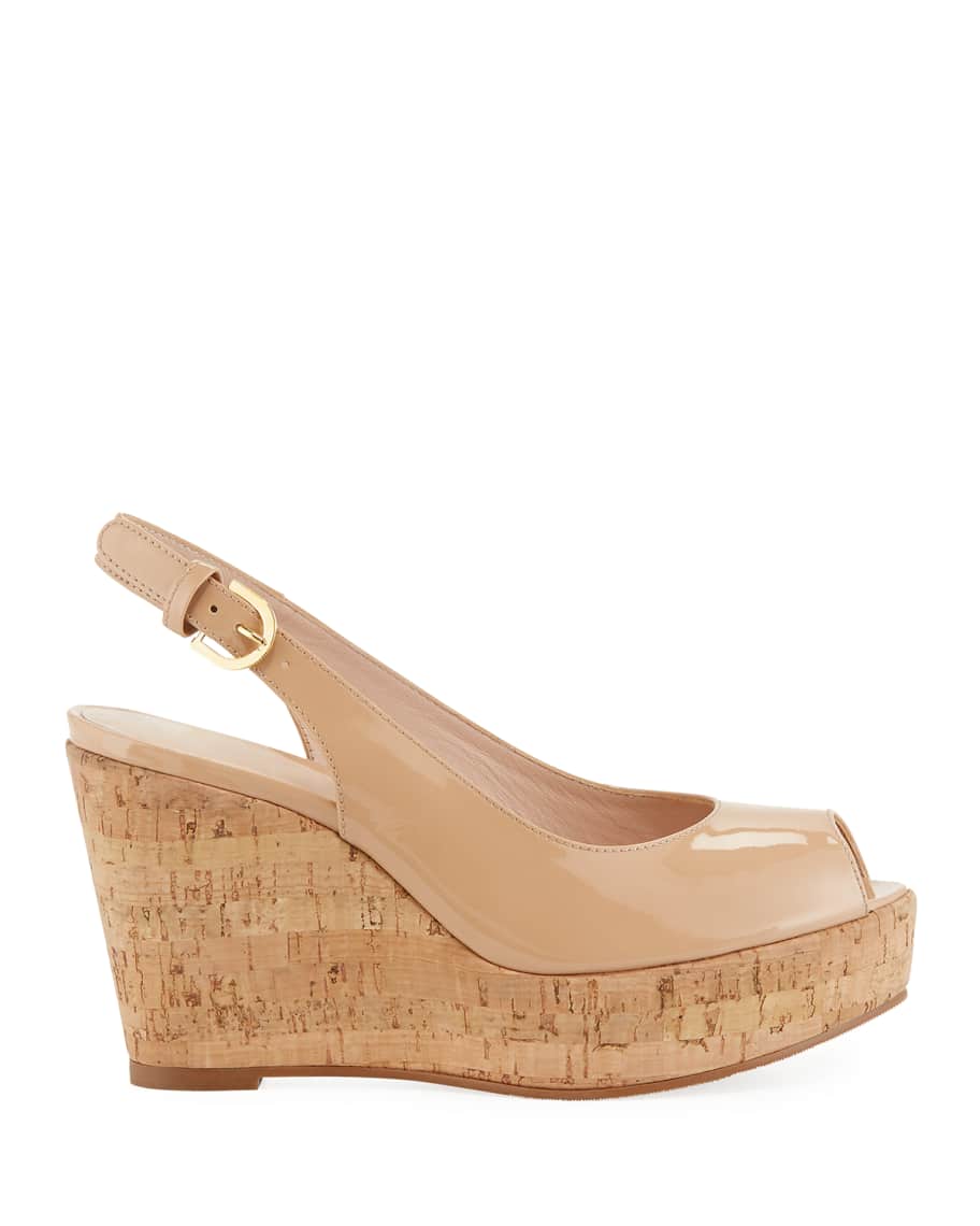 Stuart Weitzman Jean Patent Peep Toe Wedge Sandals Neiman Marcus