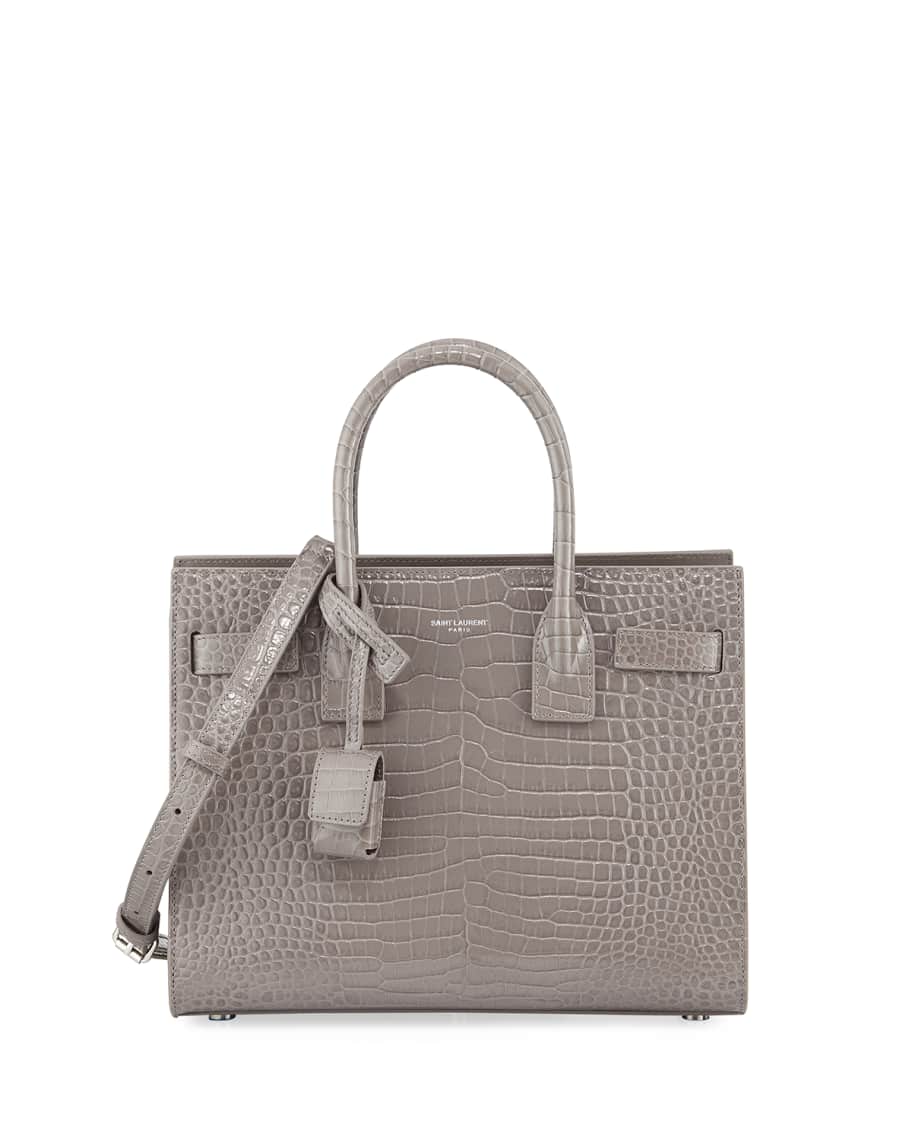 Saint Laurent Sac de Jour Baby Crocodile Embossed Leather Satchel