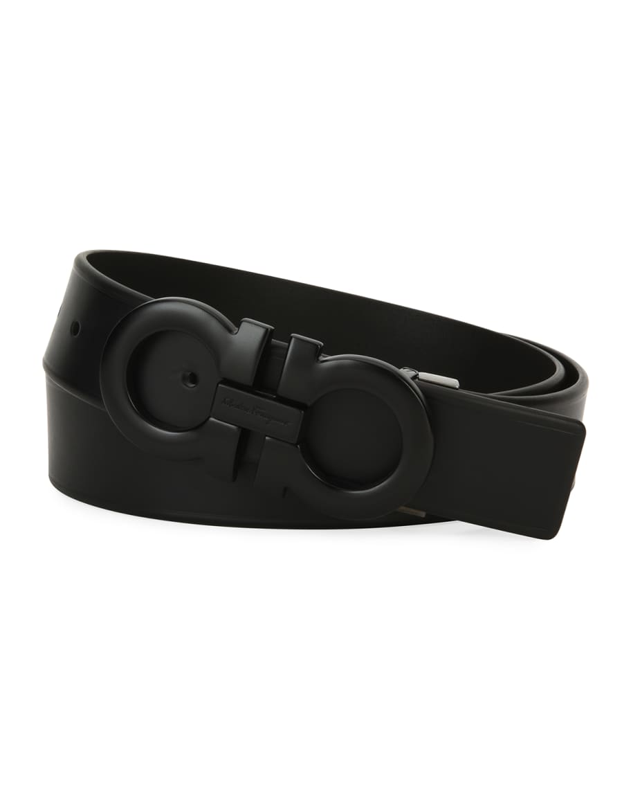Ferragamo Men's Matte-Gancini Leather Belt, Black