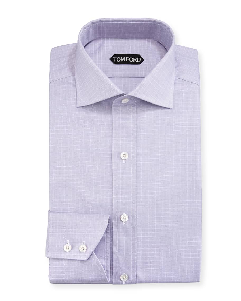 TOM FORD Tattersall Cotton Dress Shirt, Lavender/White | Neiman Marcus