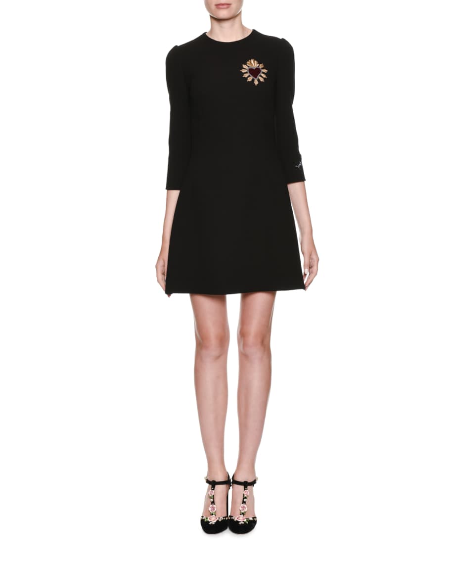 Dolce & Gabbana 3/4-Sleeve Cocktail Dress with Heart Applique | Neiman ...