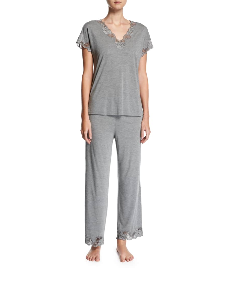 Natori Plus Size Zen Floral-Trim Pajamas | Neiman Marcus