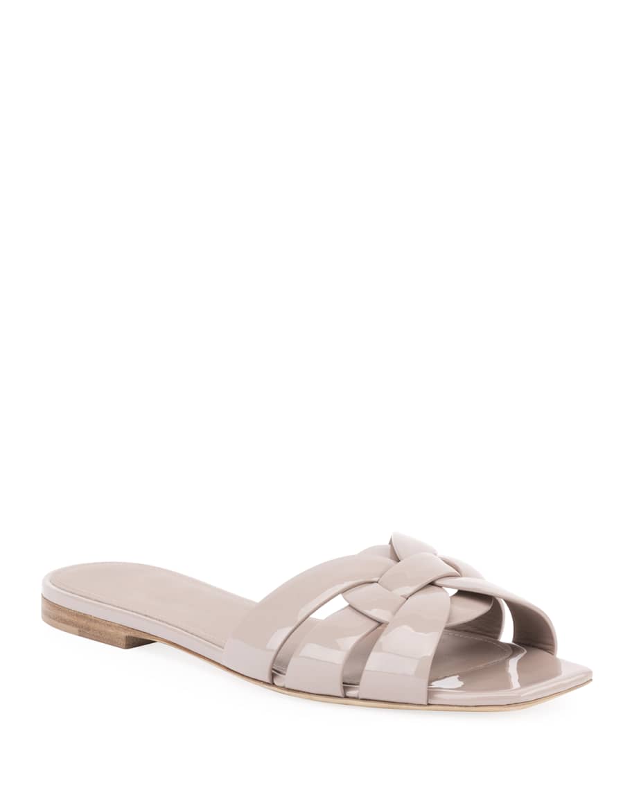 Saint Laurent Tribute Patent Leather Flat Slide Sandals Neiman