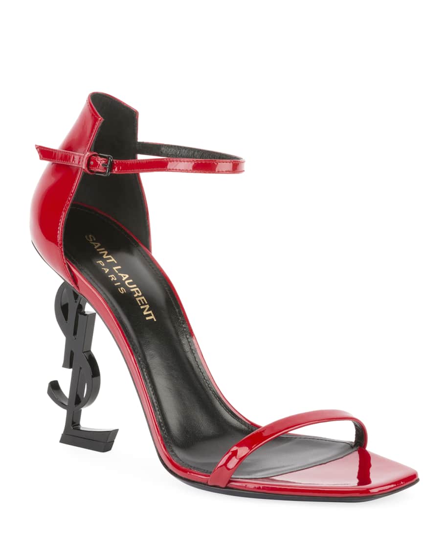 Saint Laurent Patent Sandal with Logo Heel | Neiman Marcus
