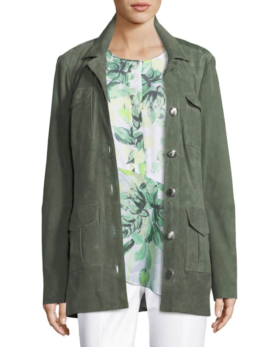 St. John Collection Suede Safari Grommet Jacket | Neiman Marcus