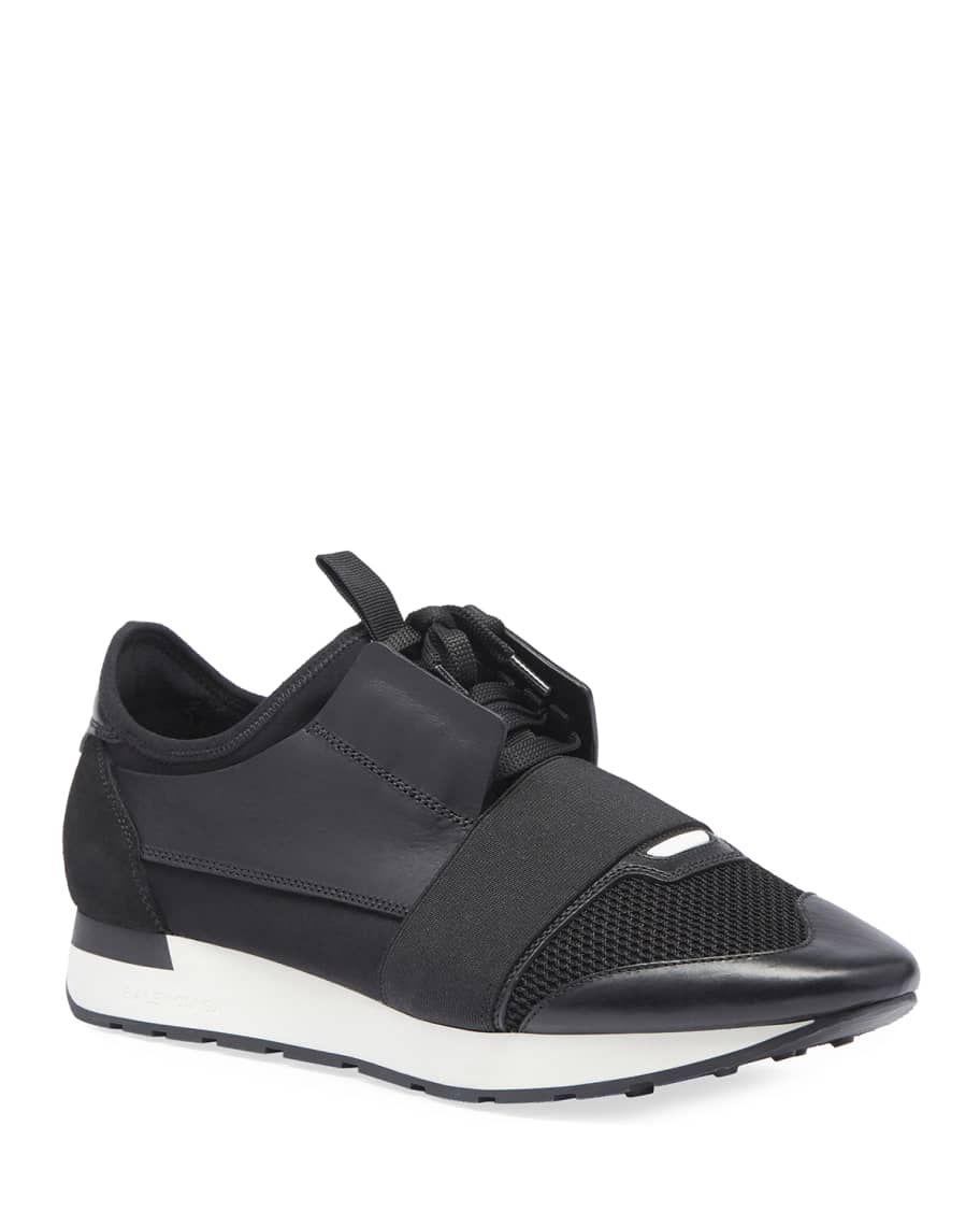 Balenciaga Men's Race Runner Mesh & Leather Sneakers | Neiman Marcus