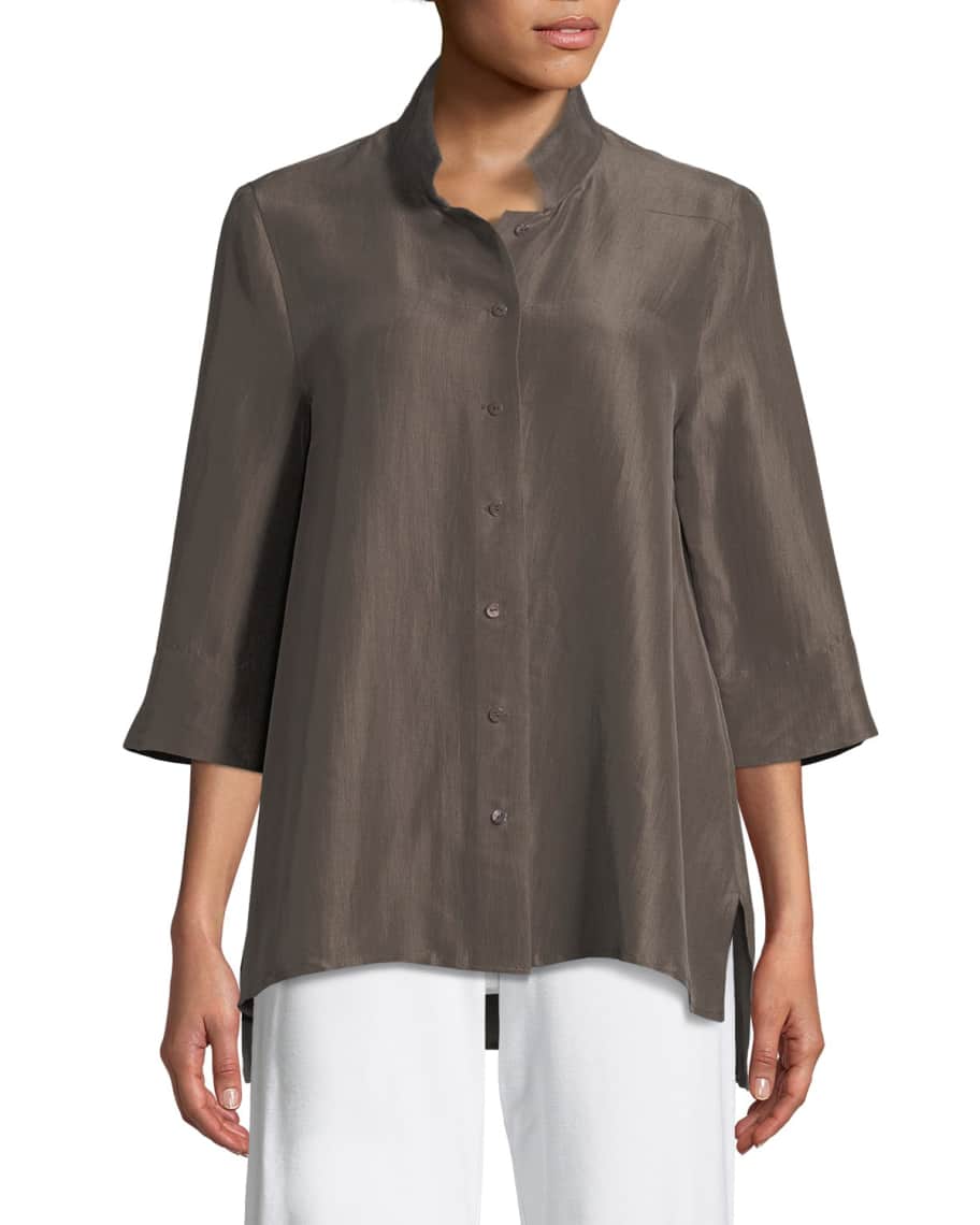 Eileen Fisher 3/4-Sleeve Silk Doupioni Shirt | Neiman Marcus