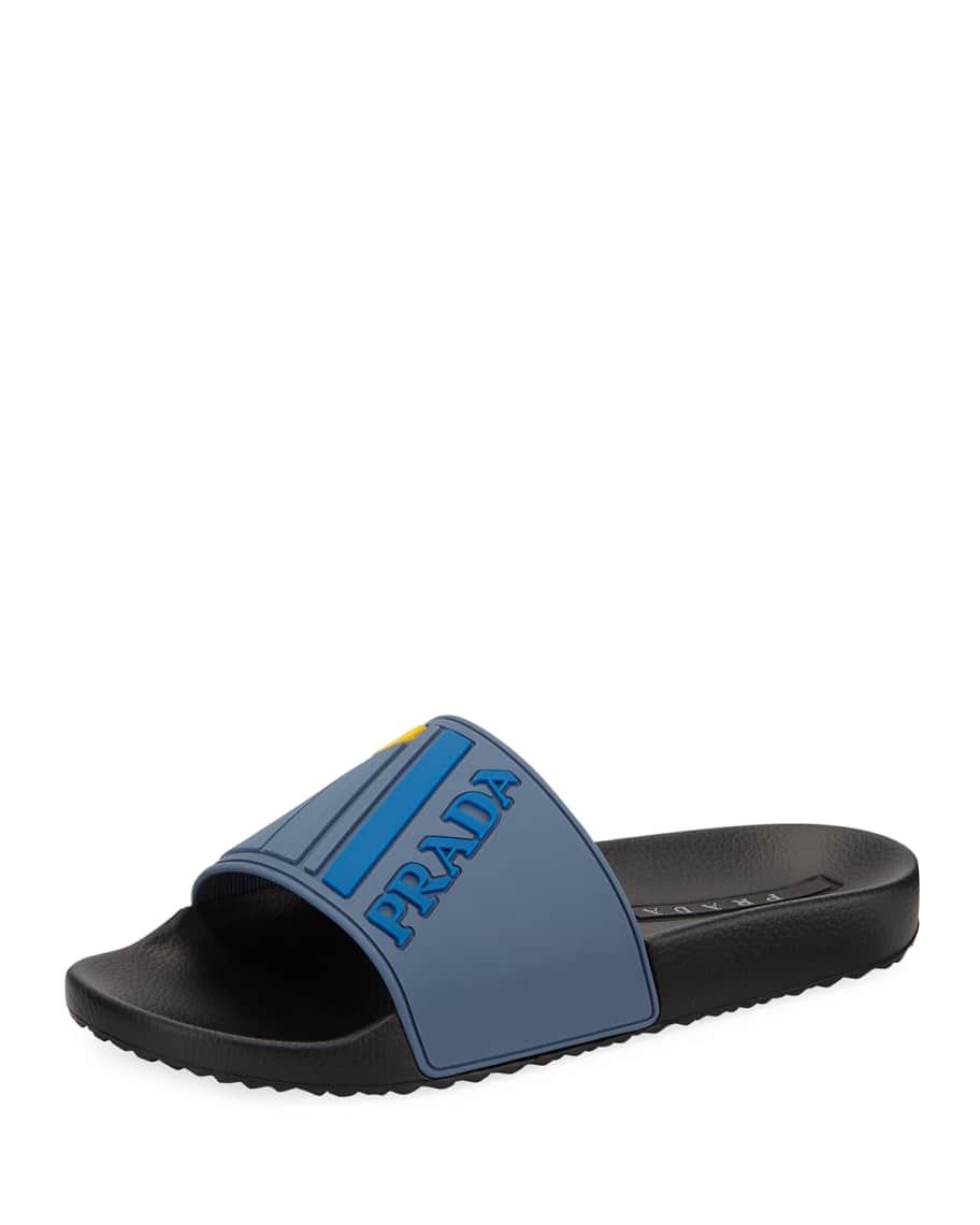 Prada Men's Logo Rubber Slide Sandals | Neiman Marcus