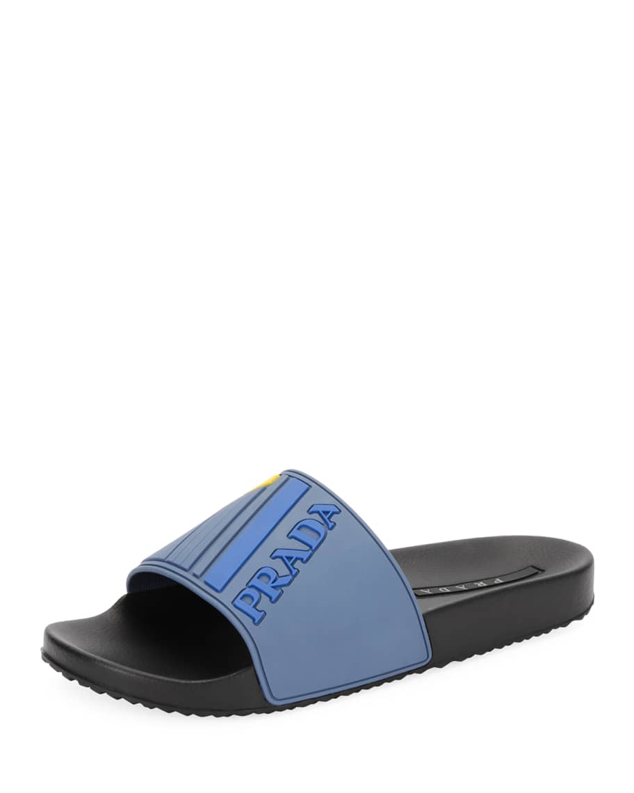 Prada Men's Logo Rubber Slide Sandals | Neiman Marcus