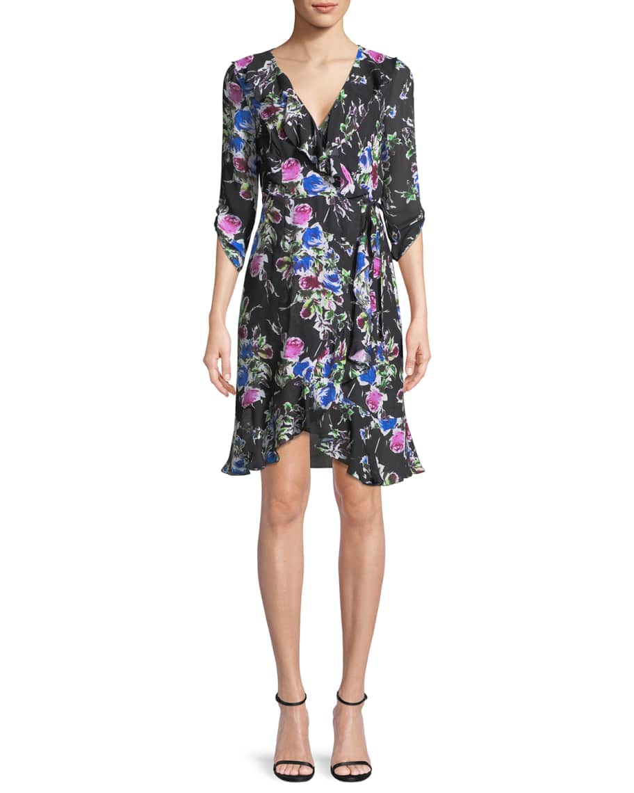 Milly Audrey Rose-Print Georgette Wrap Dress | Neiman Marcus