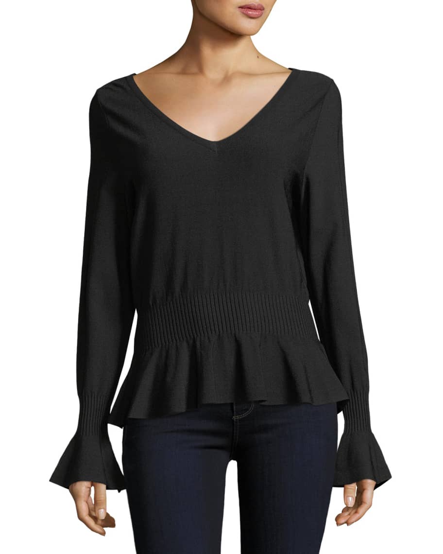 Milly Pintuck V-Neck Knit Top | Neiman Marcus