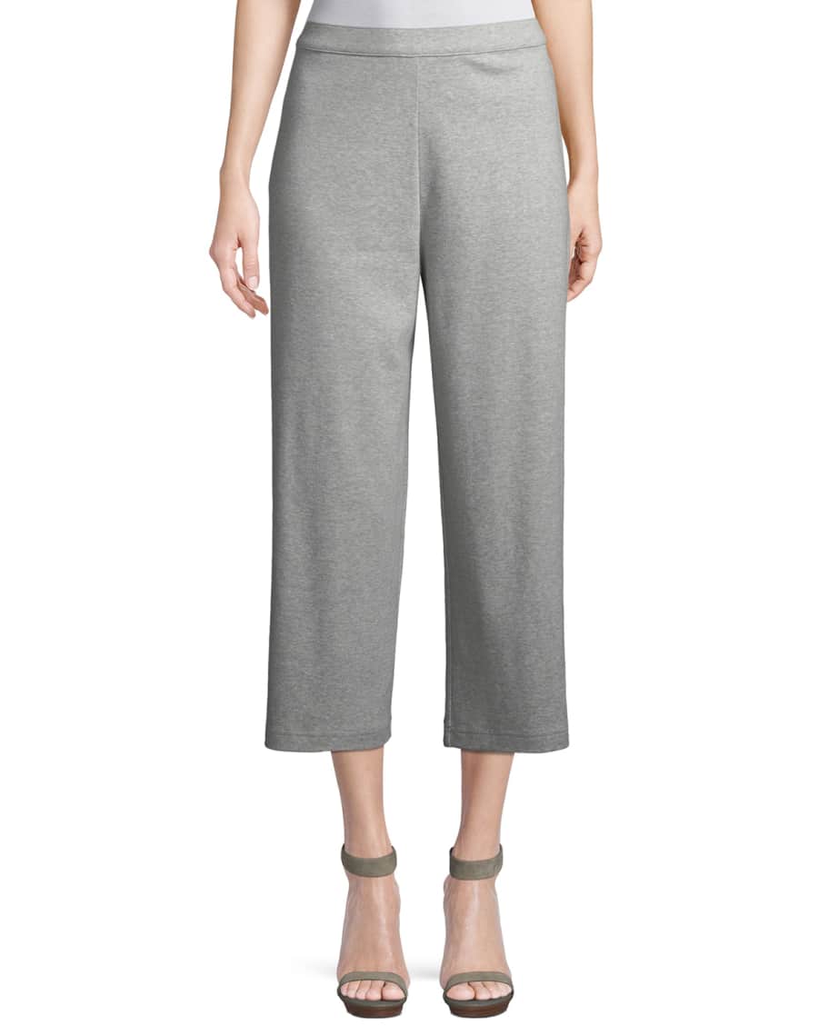 Joan Vass Cropped Cotton Interlock Wide-Leg Pants | Neiman Marcus