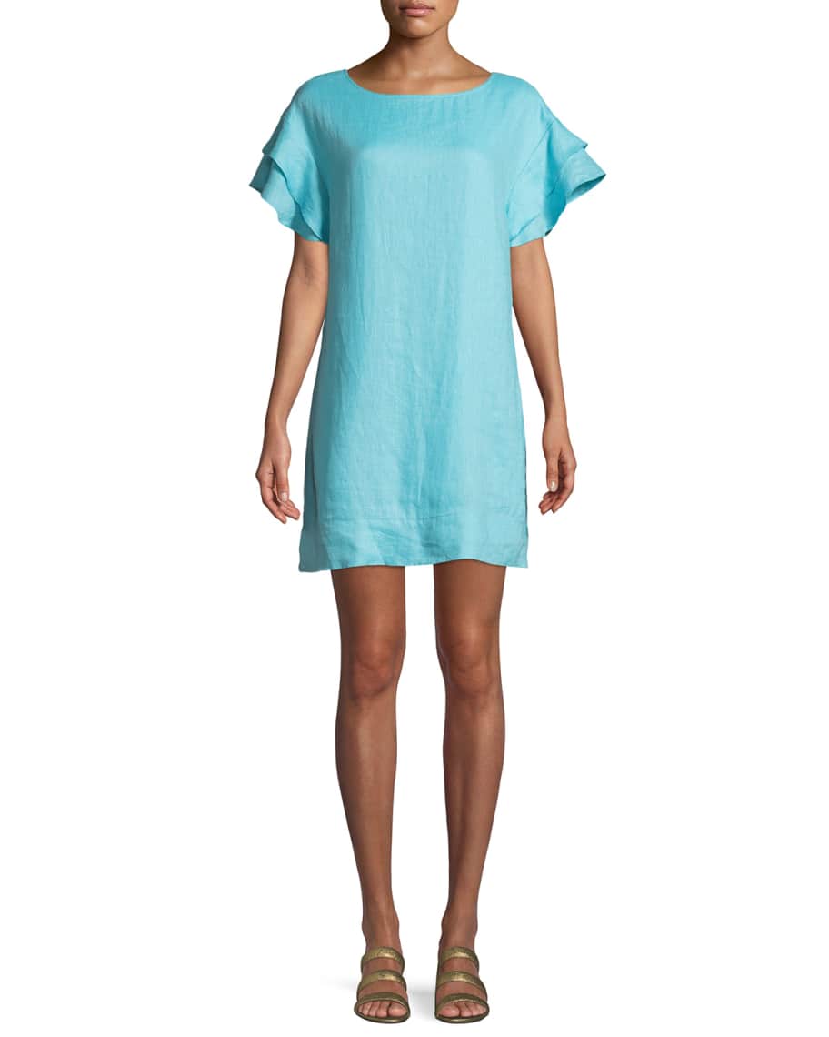 Finley Butterfly-Sleeve Shift Linen Dress | Neiman Marcus