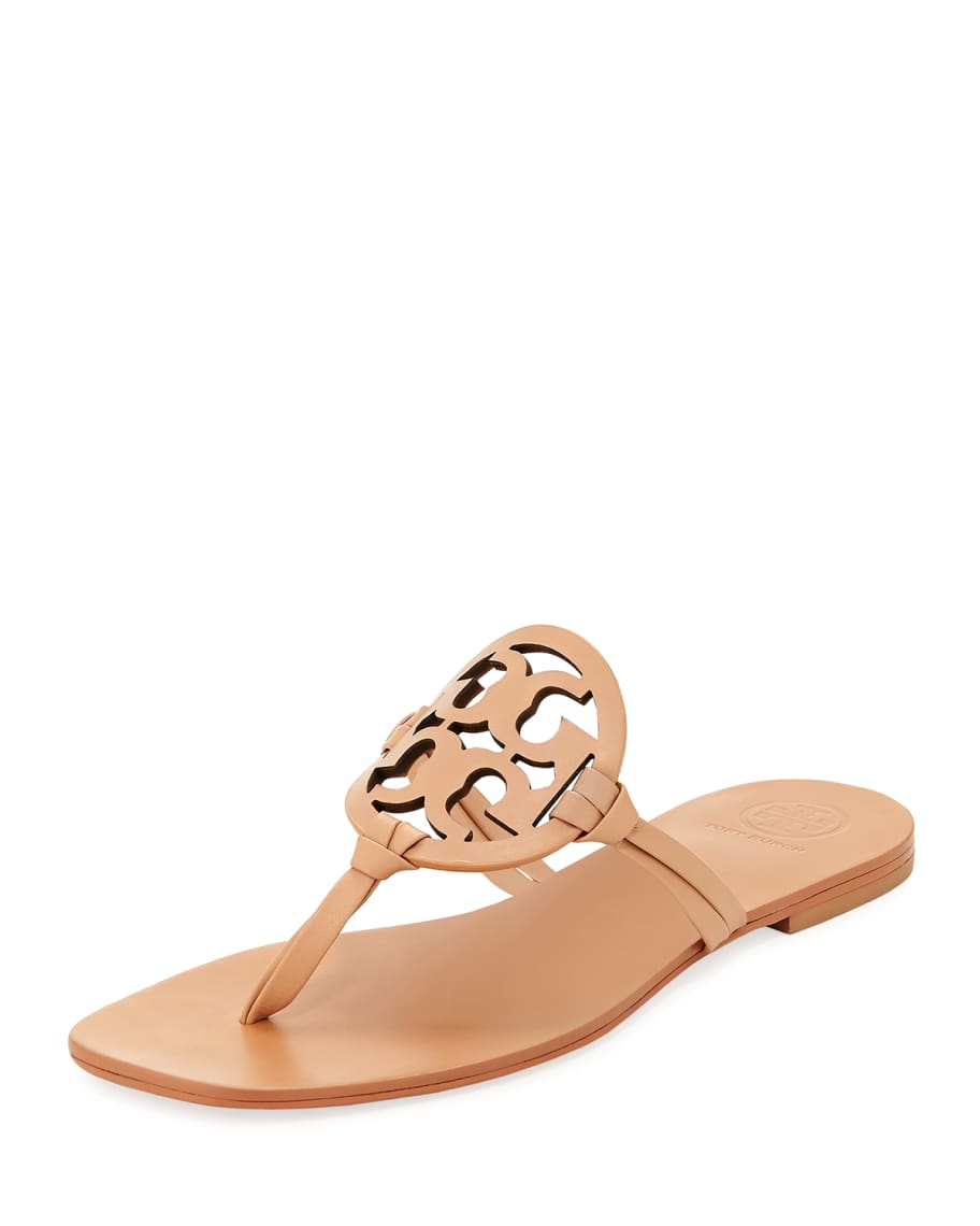 Tory Burch Miller Square-Toe Flat Leather Thong Sandals | Neiman Marcus