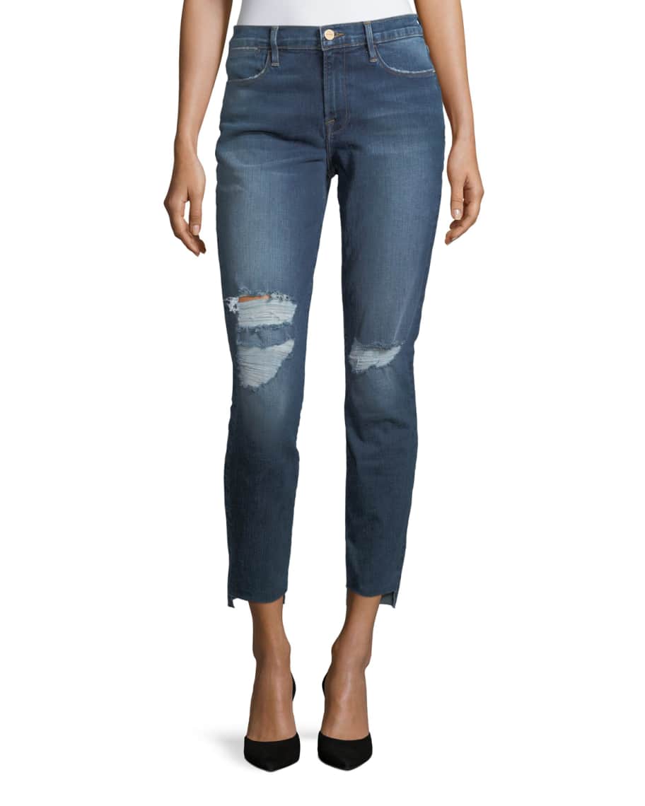 FRAME Le High Skinny Jeans with Raw Hem | Neiman Marcus