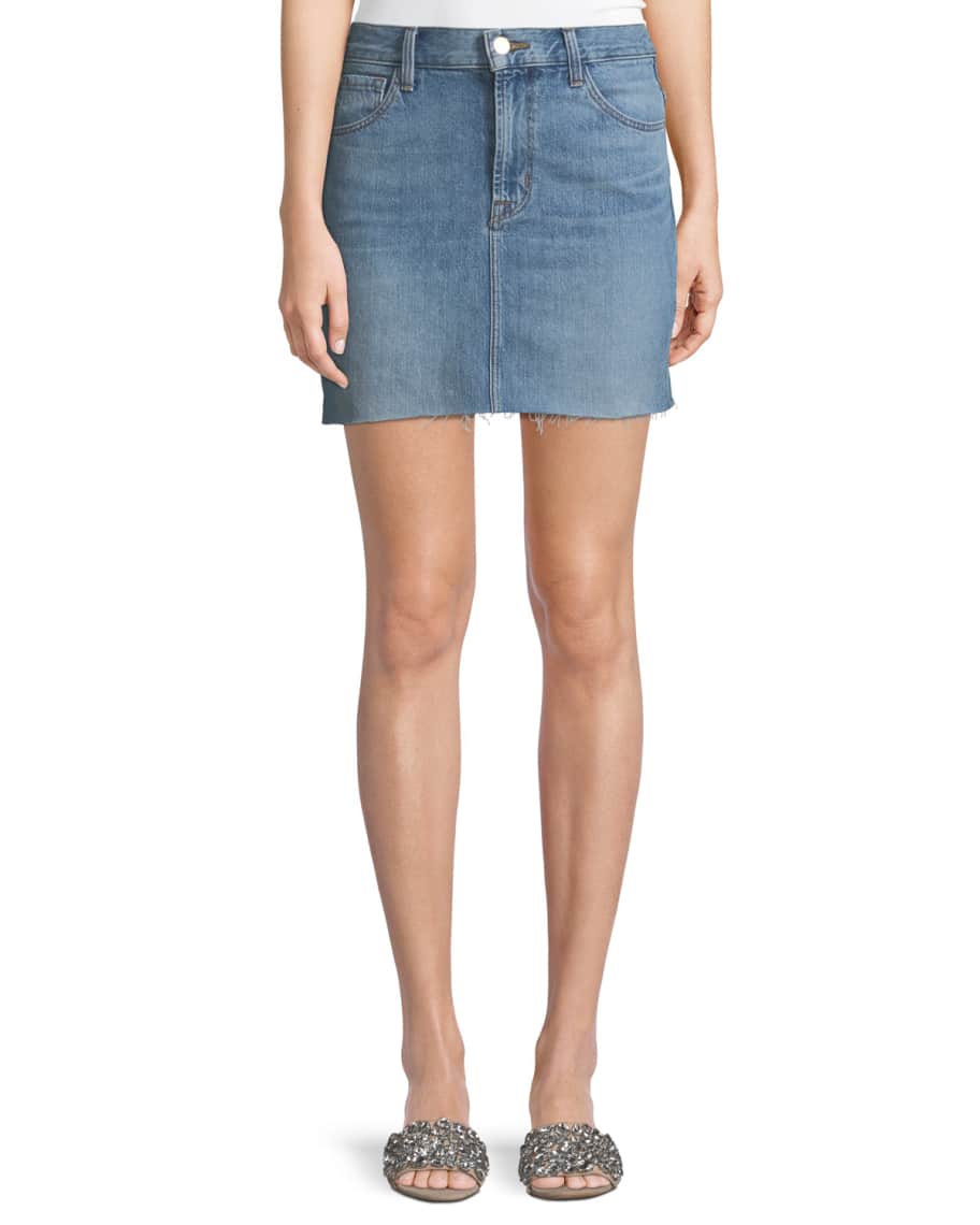 J Brand Bonny Mid-Rise A-Line Mini Denim Skirt | Neiman Marcus