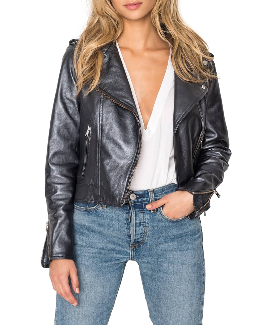 LaMarque Donna Metallic Leather Biker Jacket | Neiman Marcus