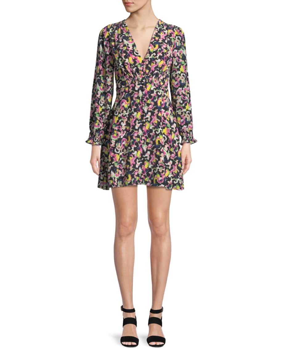 Saloni Eve Printed Long Sleeve Mini Dress Neiman Marcus