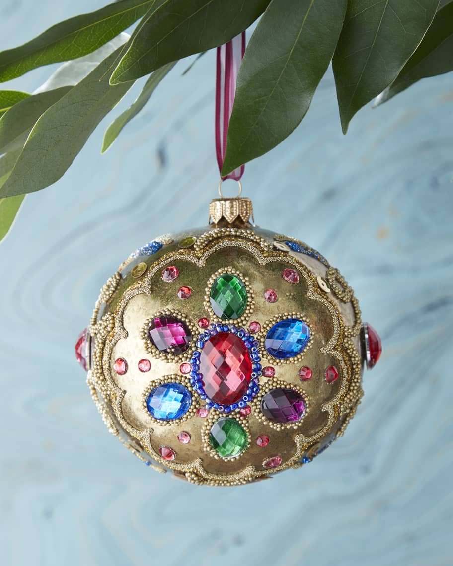 Gold Glass Ball Christmas Ornament With Multi Stones | Neiman Marcus
