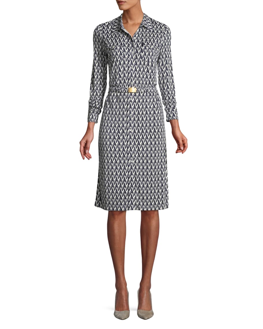Tory Burch Crista T Print Slinky Jersey Shirtwaist Dress Neiman