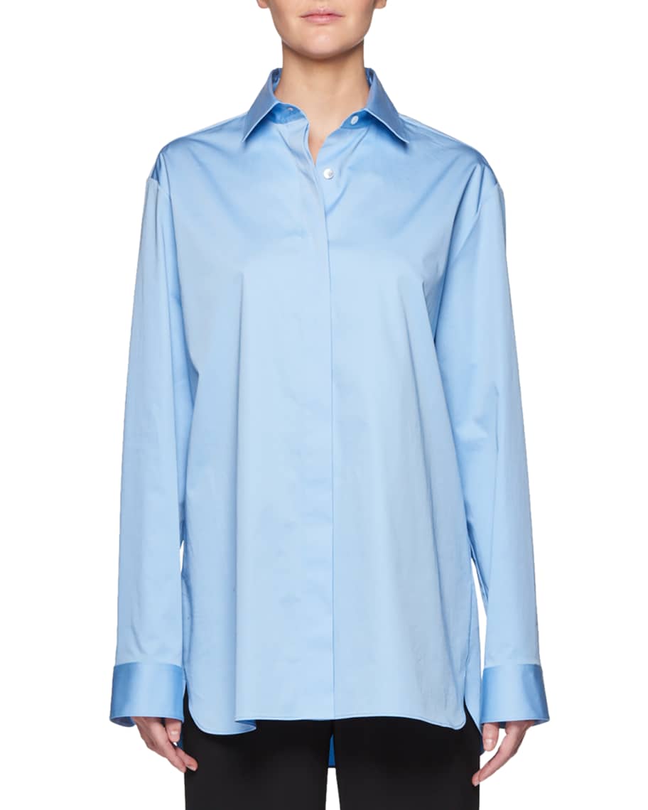 THE ROW Big Sisea Button-Front Long-Sleeve Cotton-Stretch Shirt ...