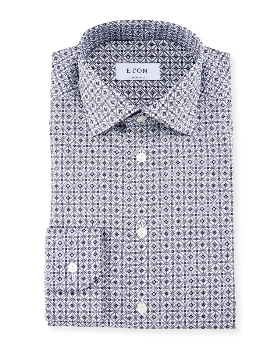 Eton Men's Contemporary Tile-Print Dress Shirt | Neiman Marcus