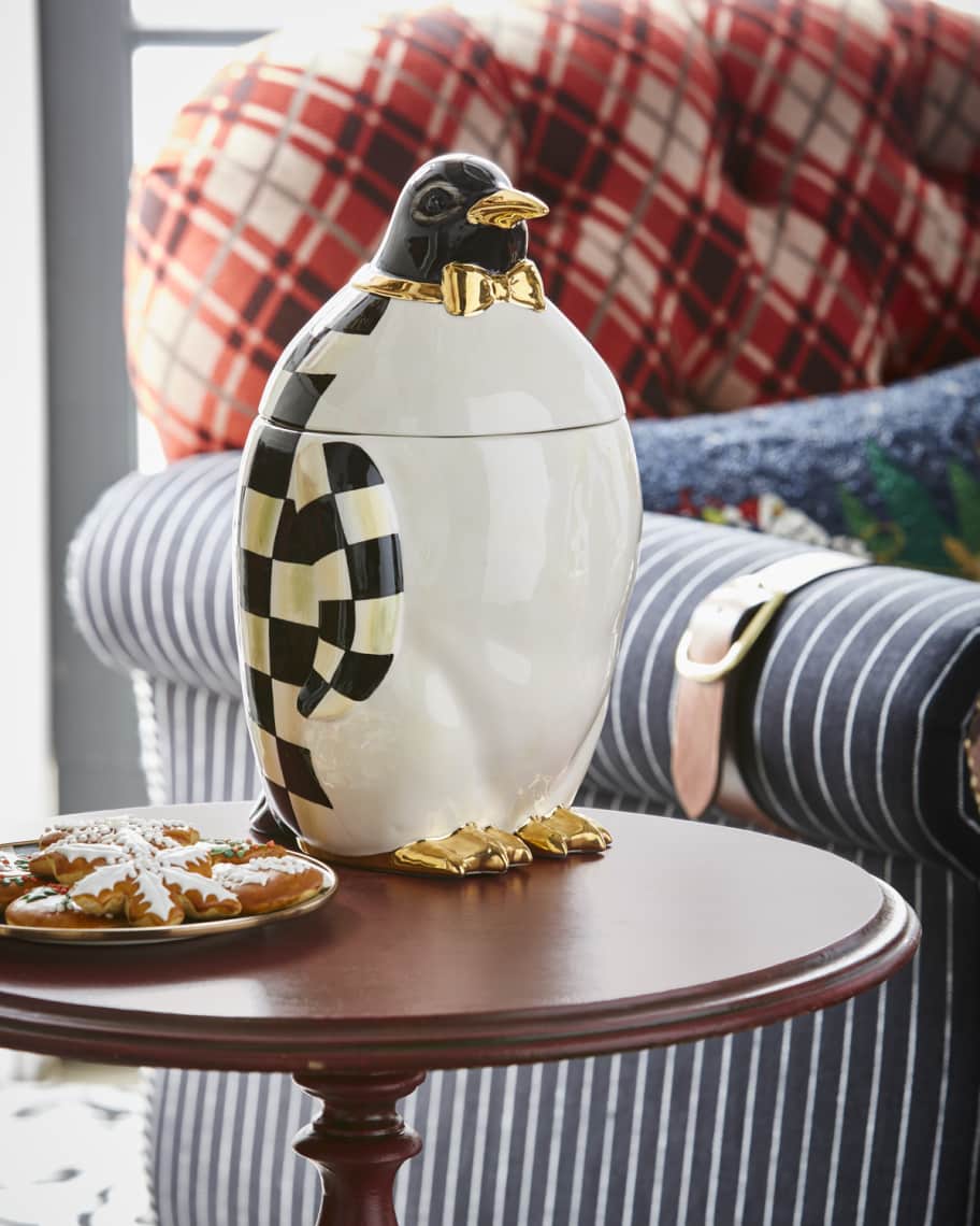 MacKenzie Childs Courtly Check Penguin Cookie Jar Neiman Marcus