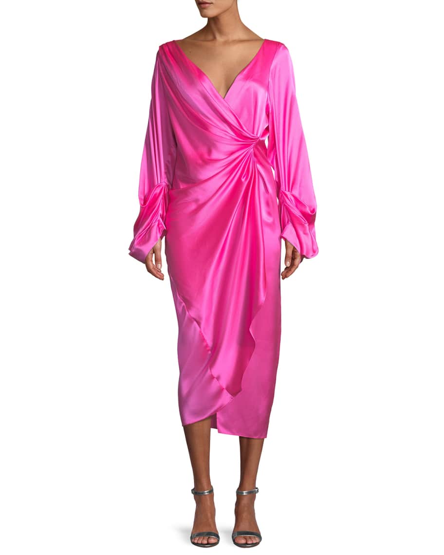 Solace London Aurora Gathered Silk Midi Dress Neiman Marcus