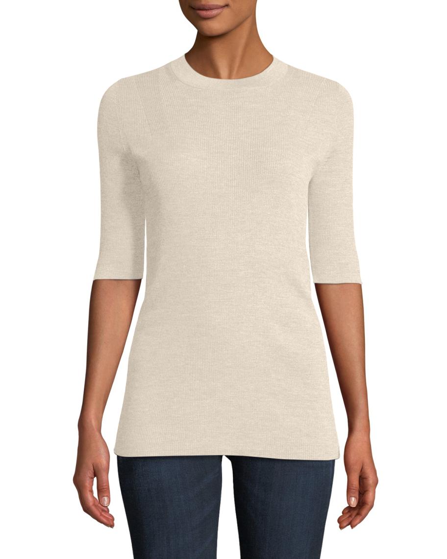 Lafayette 148 New York Fine Gauge Merino Skinny Rib Short-Sleeve ...