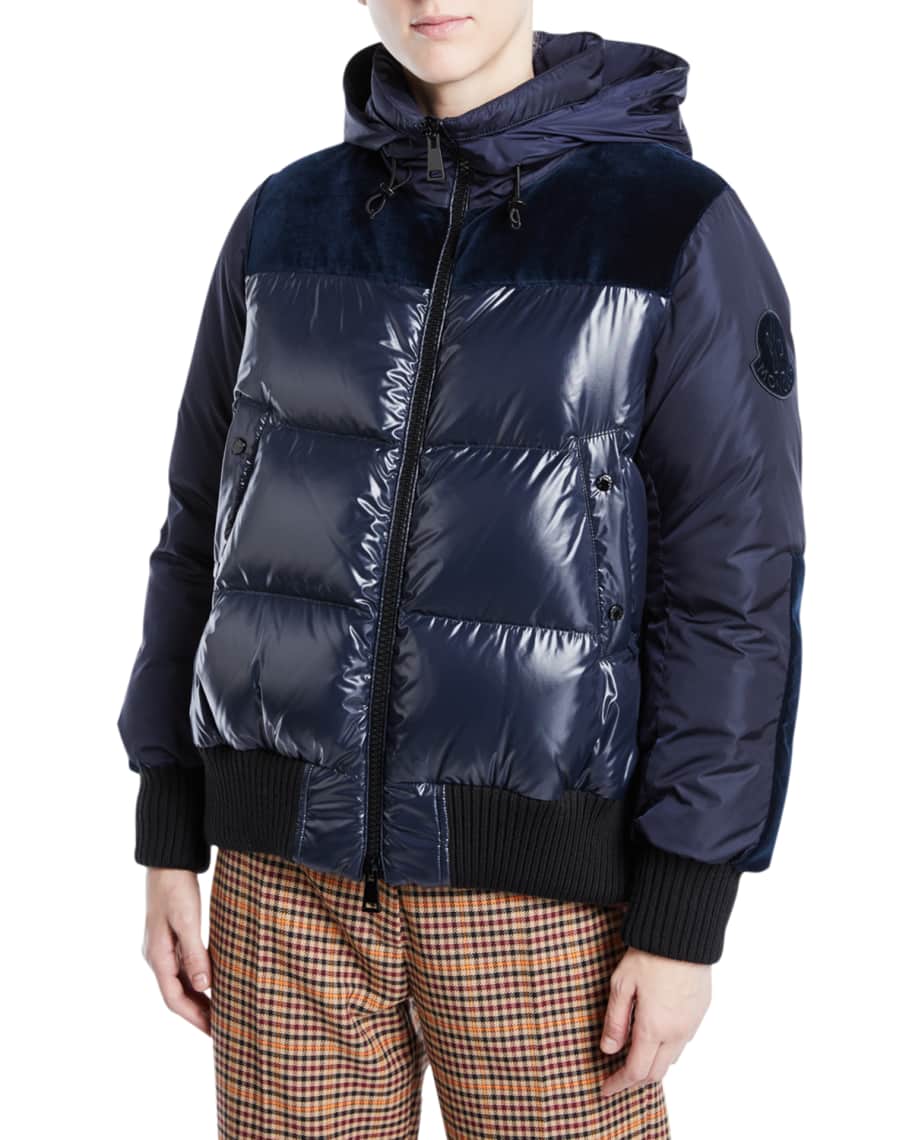 Moncler Elanion Puffer Jacket w Velvet Back Neiman Marcus