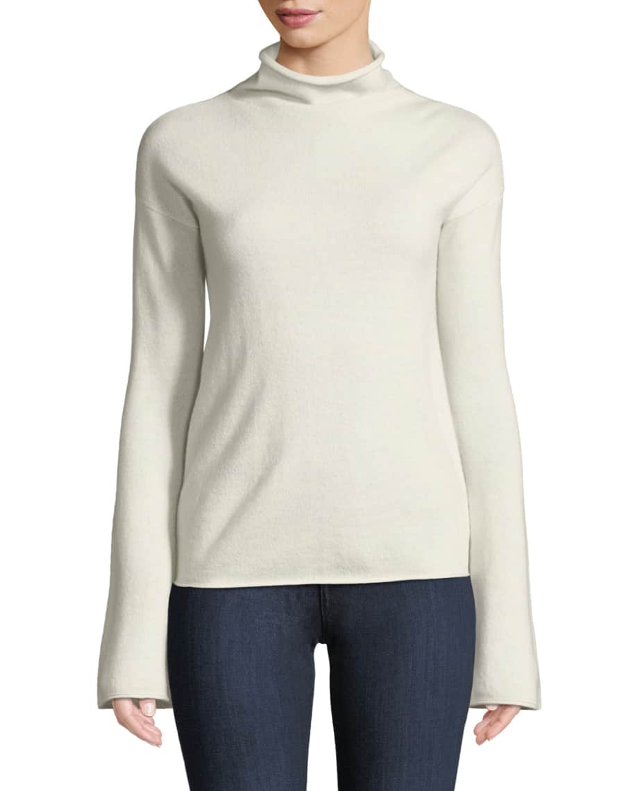 Theory Bell-Sleeve Mock-Neck Cashmere Sweater | Neiman Marcus