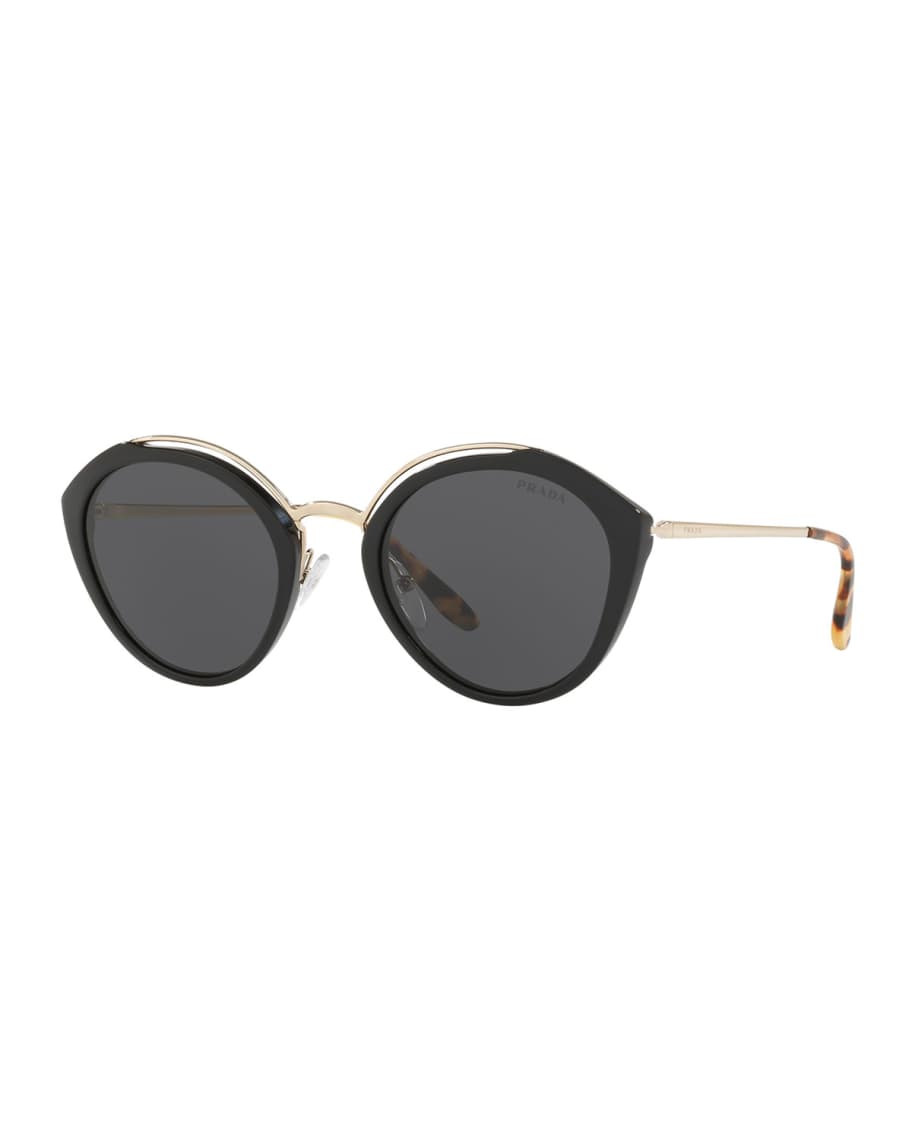 Prada Round Mirrored Acetate & Metal Sunglasses | Neiman Marcus