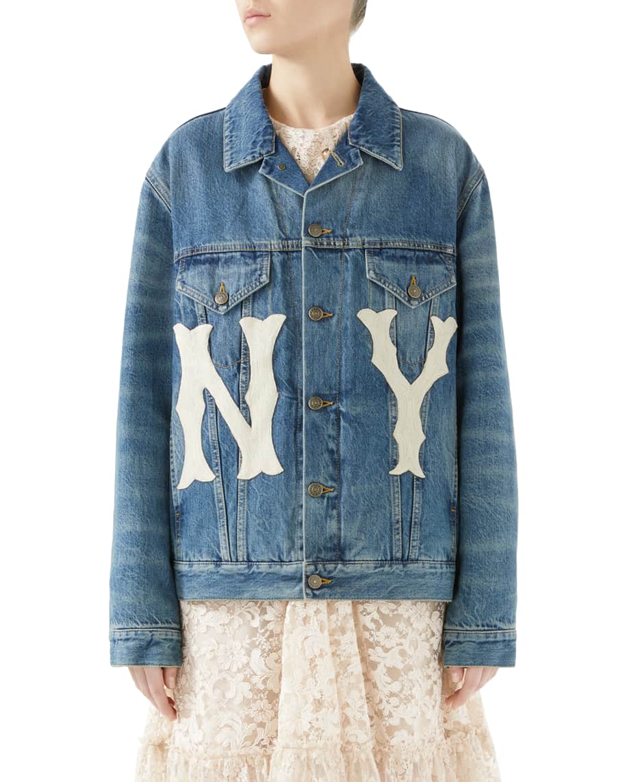 Gucci Stone-Washed Denim Jacket with NY Yankees MLB Patch | Neiman Marcus