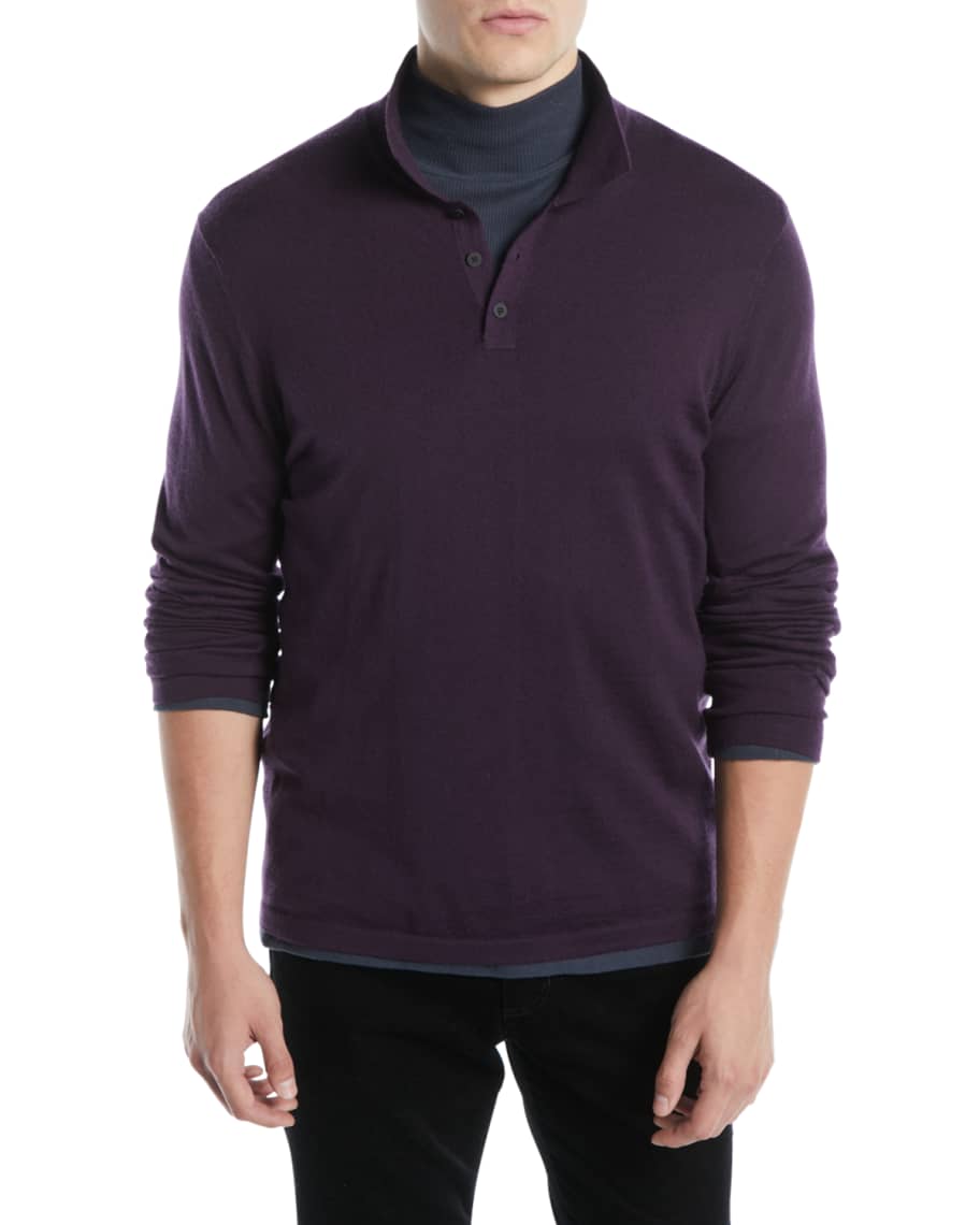 Vince Men's Long-Sleeve Wool/Cashmere Polo Shirt | Neiman Marcus