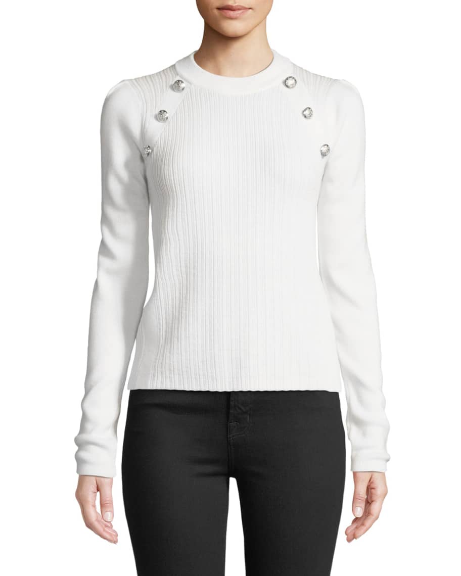 Veronica Beard Simi Wool Button-Shoulder Raglan Sweater | Neiman Marcus