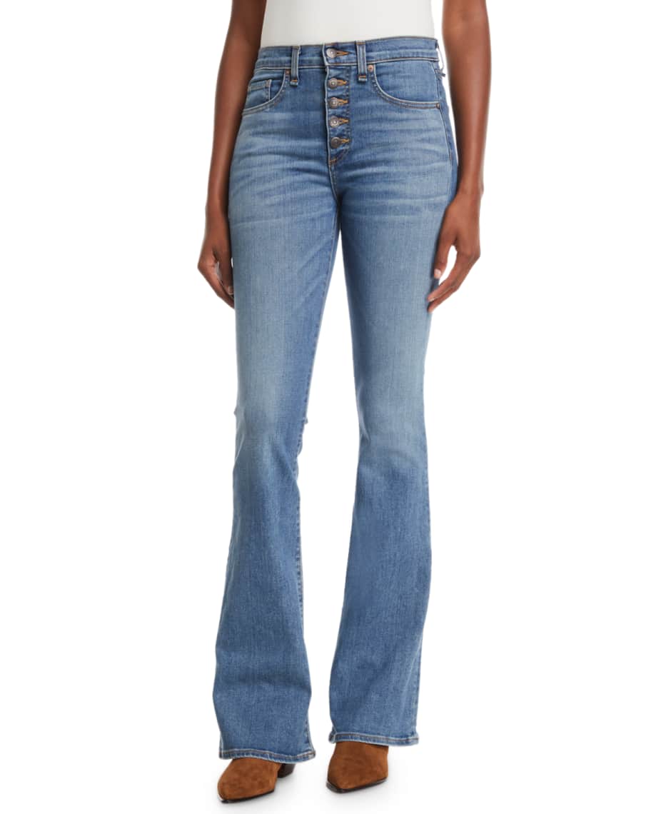 Veronica Beard Beverly Skinny Flare Jeans w/ Button Fly | Neiman Marcus