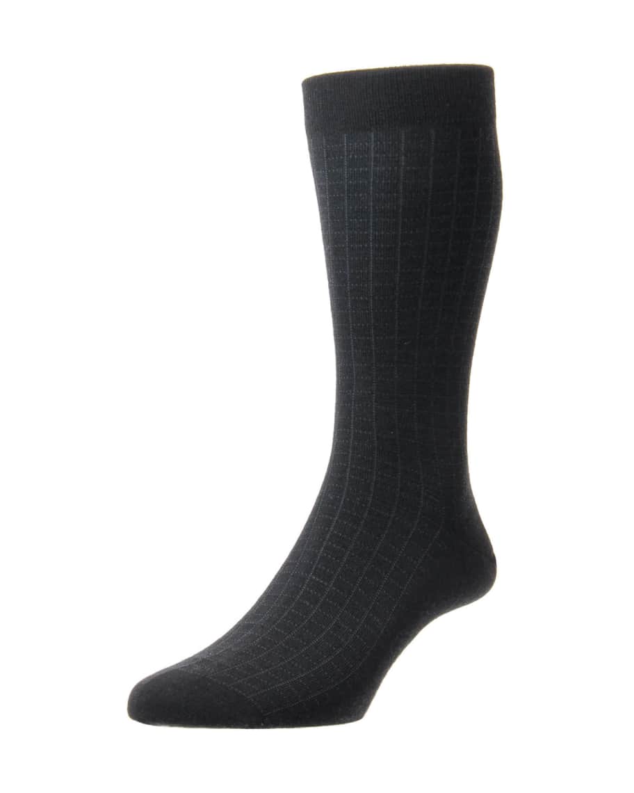 Pantherella Men's Greville Mini-Spiral Grid Socks | Neiman Marcus
