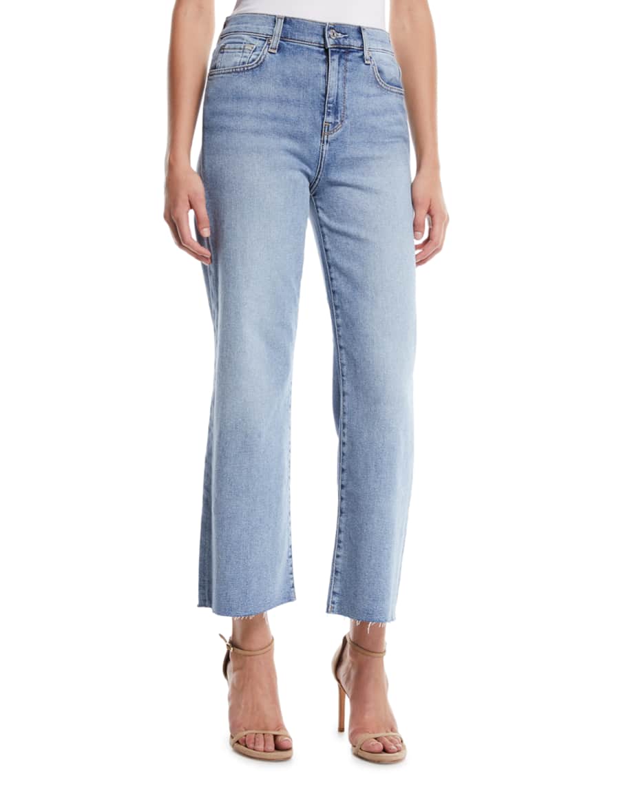 7 for all mankind Alexa Cropped Wide-Leg Raw-Edge Jeans | Neiman Marcus
