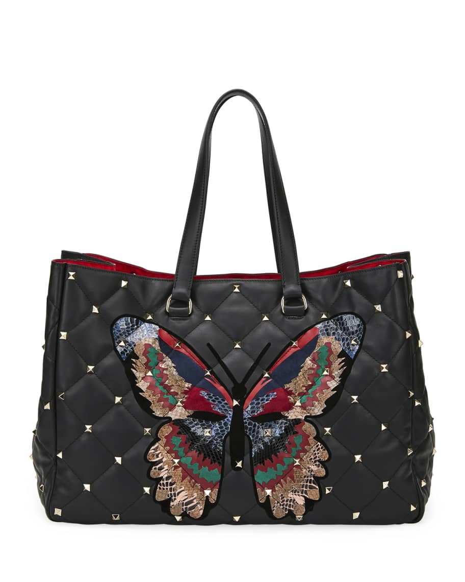 Valentino Garavani Boomstud Butterfly Leather/Snakeskin Tote Bag ...