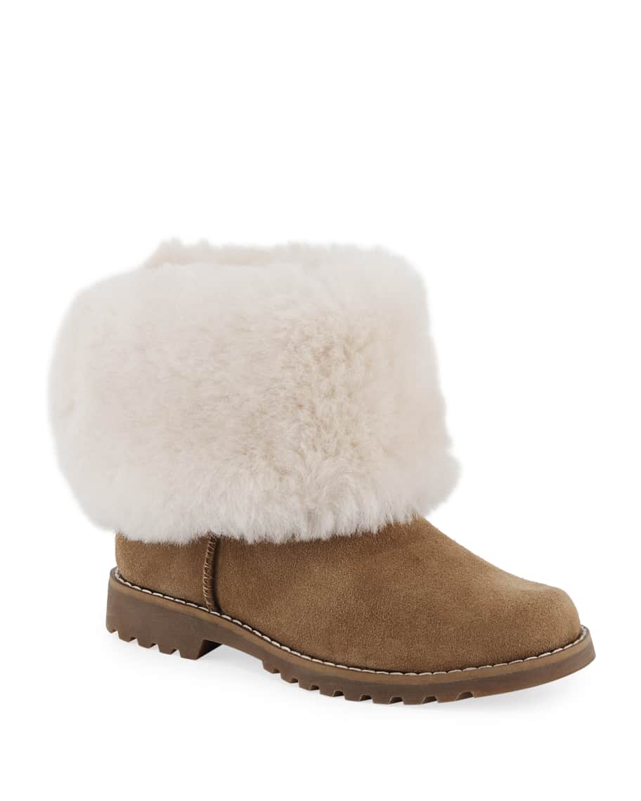 UGG Nessa Suede Boots w Exposed Sheepskin Shaft Kids Neiman Marcus