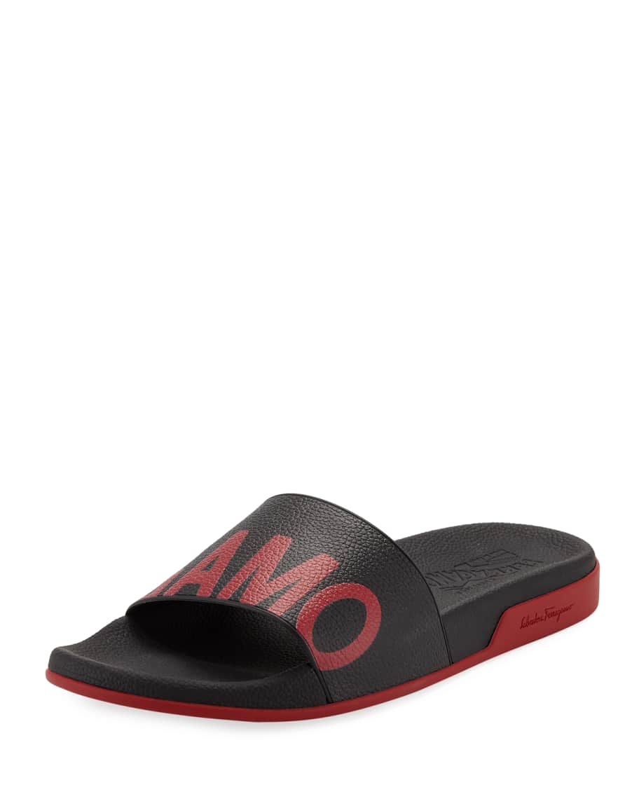 Salvatore Ferragamo Men's Amos Logo Pool Slides | Neiman Marcus