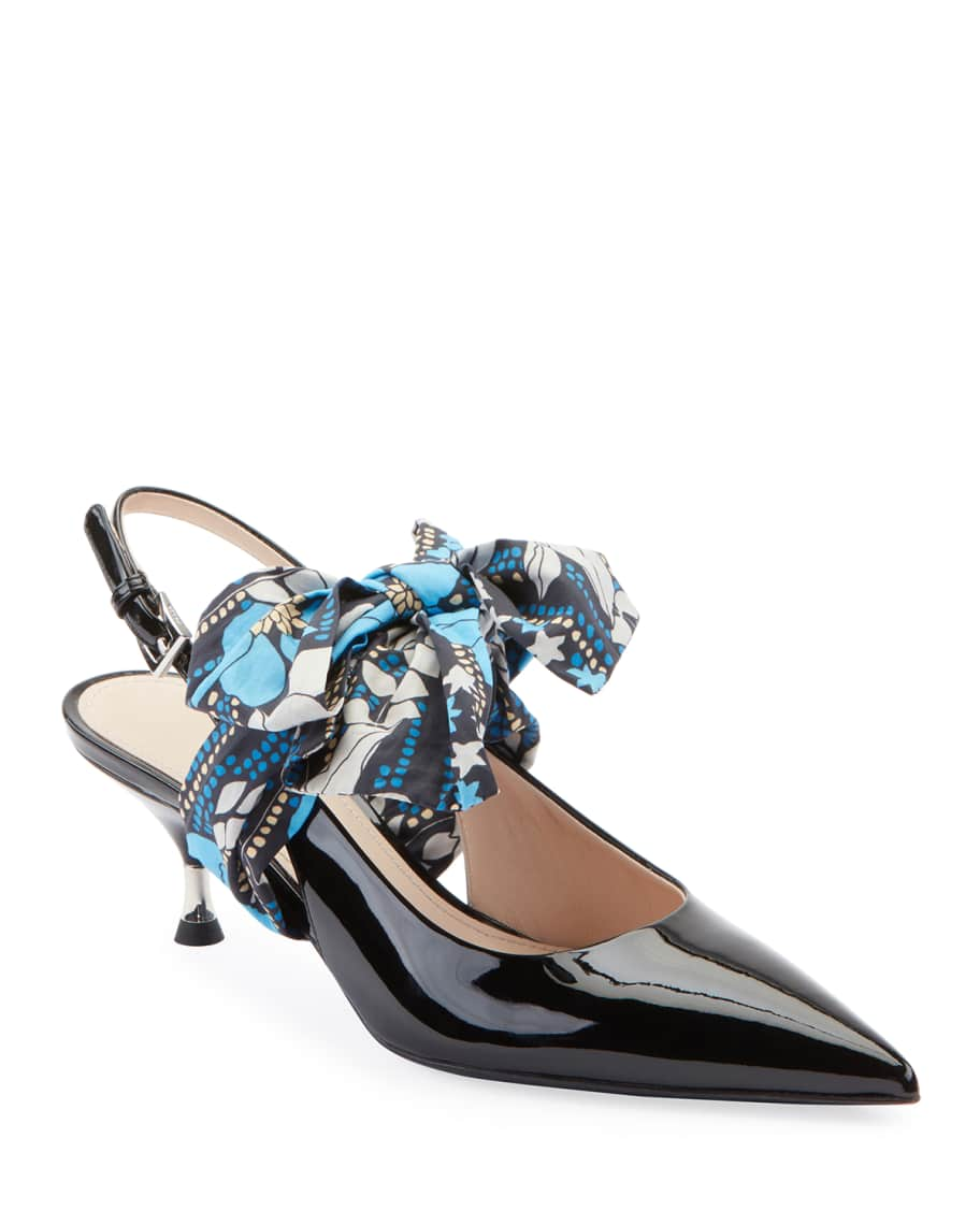 Prada Patent Slingback Pumps with Bow | Neiman Marcus