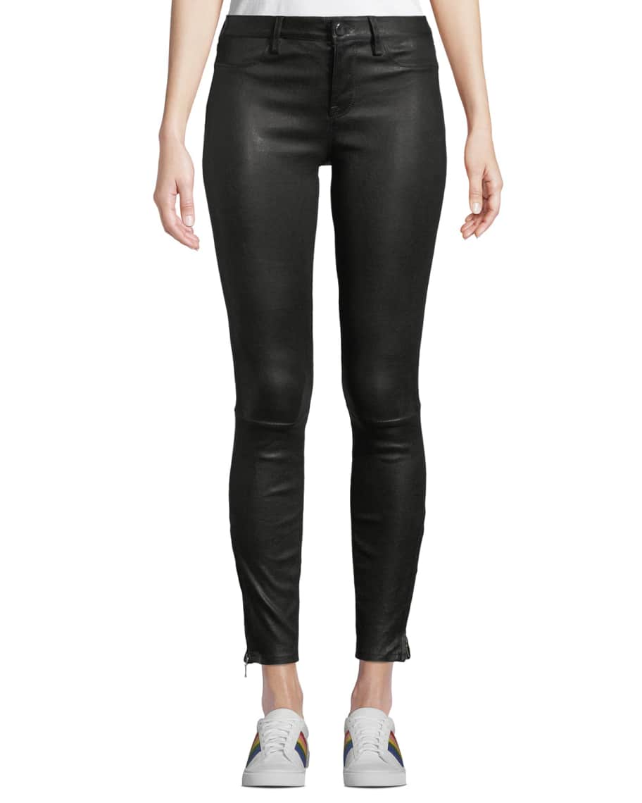 Nour Hammour Mid-Rise Cropped Skinny Lambskin Leather Jeans | Neiman Marcus