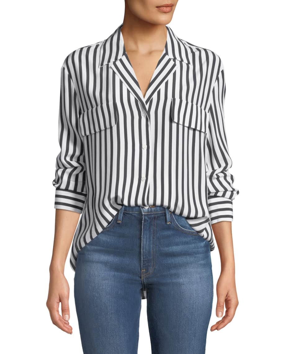 FRAME Striped Silk Button-Front Long-Sleeve Top | Neiman Marcus
