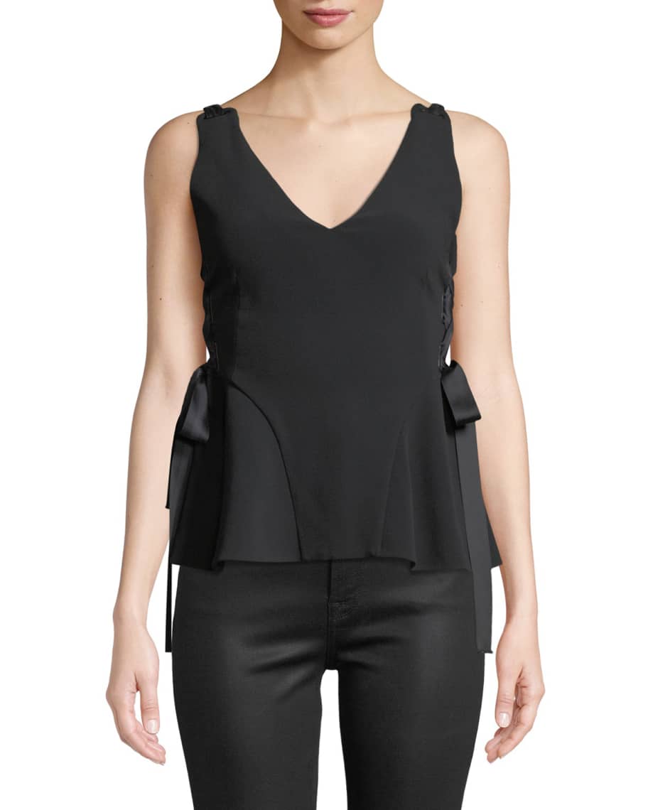 Jonathan Simkhai Grommet Crepe Sleeveless Lace-Up Top | Neiman Marcus