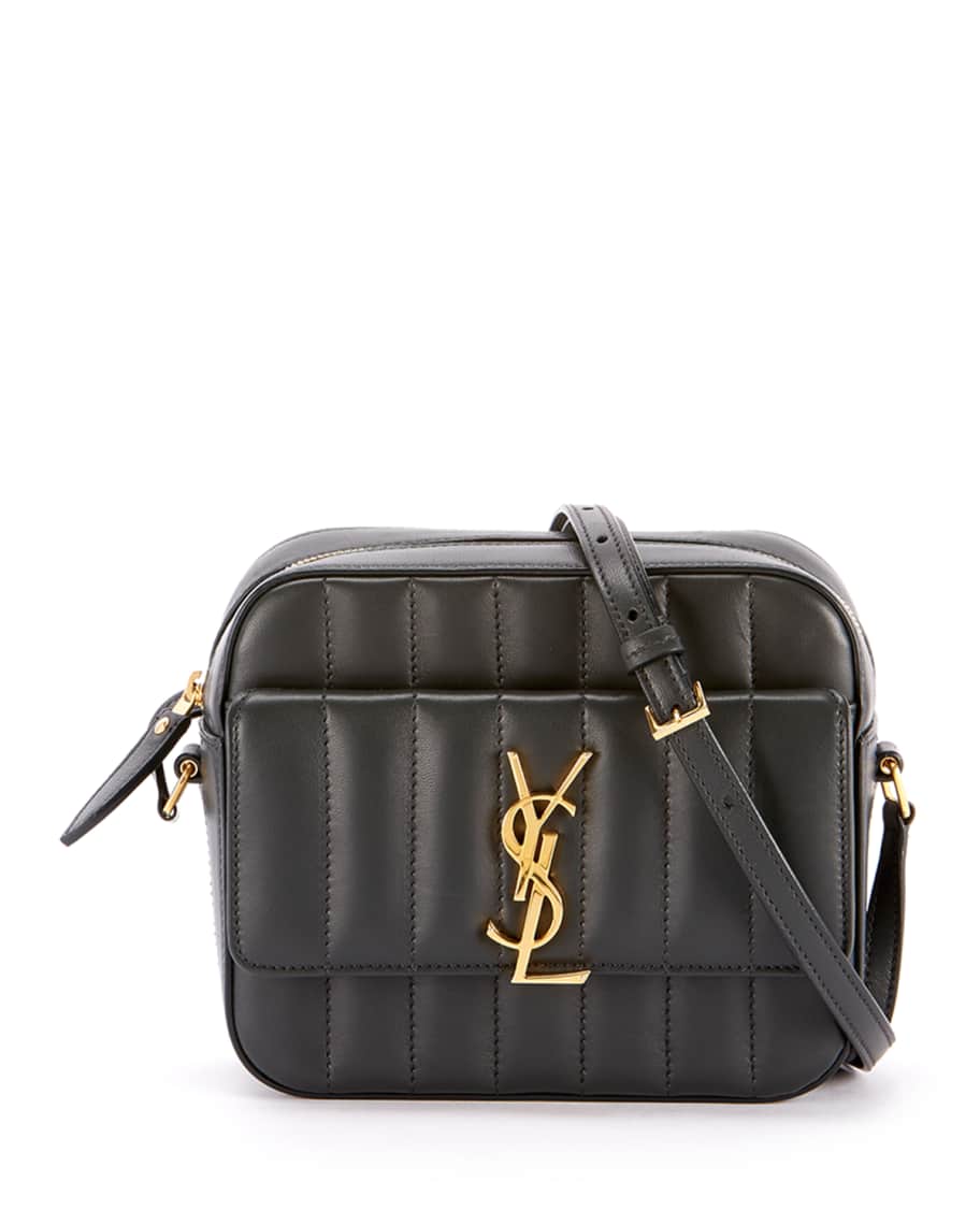 Saint Laurent Vicky Quilted Patent Leather Camera Bag Black