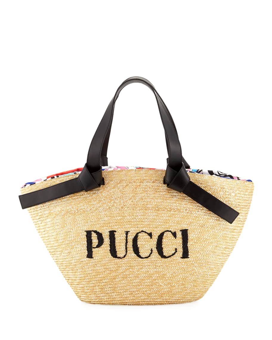 Emilio Pucci Logo Beach Tote Bag with Leather Straps Neiman Marcus
