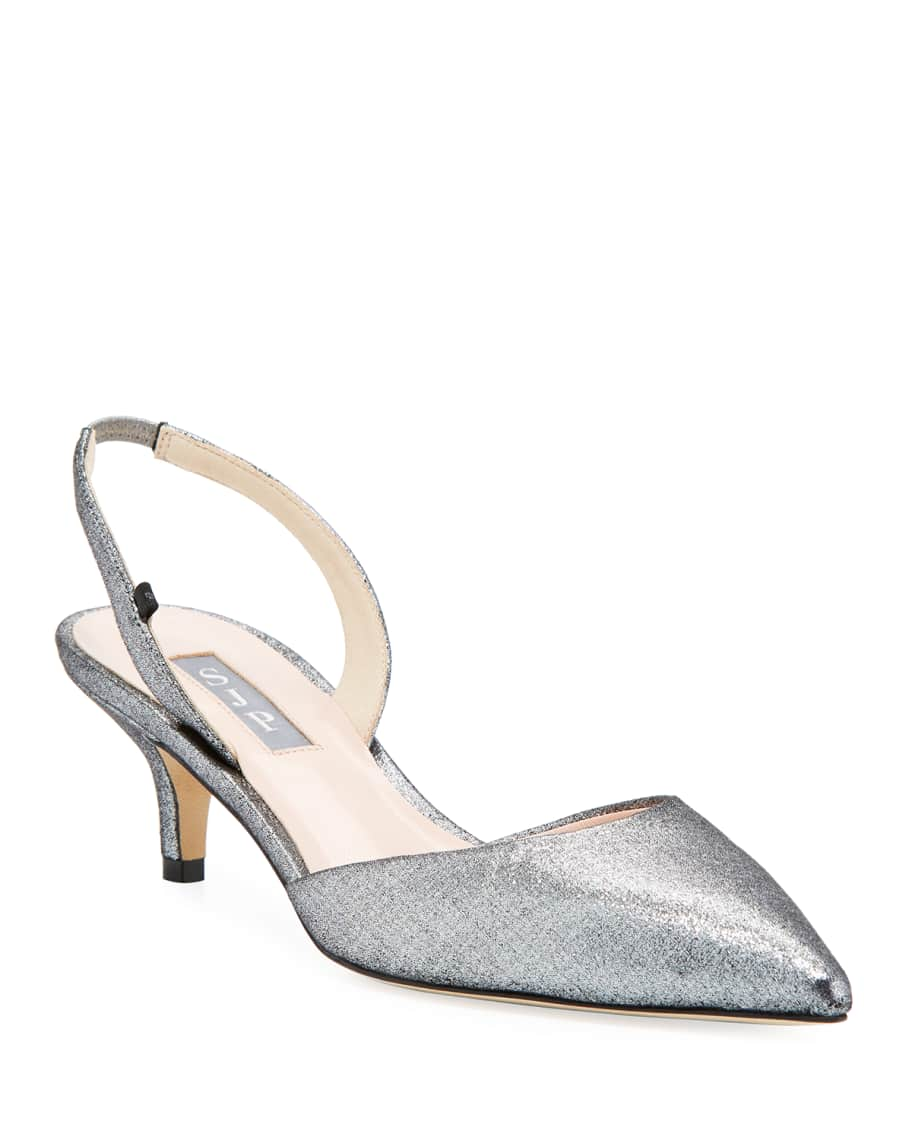 SJP by Sarah Jessica Parker Bliss Metallic Kitten-Heel Slingback Pumps ...