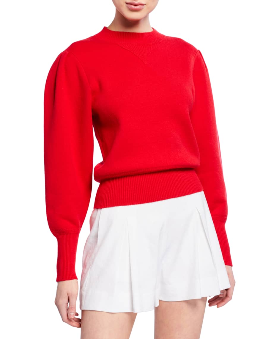 Etoile Isabel Marant Kelaya Puff-Sleeve Crewneck Sweater | Neiman Marcus