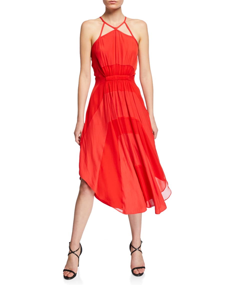 Ramy Brook Amara Halter Two Tone A Line Dress W Cutouts Neiman Marcus